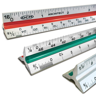 1 Triangular Architect Scale Ruler (Professional Grade Solid Aluminum) Color Cod