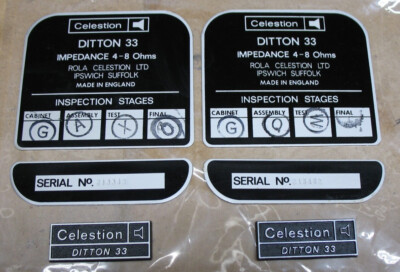 Celestion Ditton 33 Metal Plates and Plastic Badges