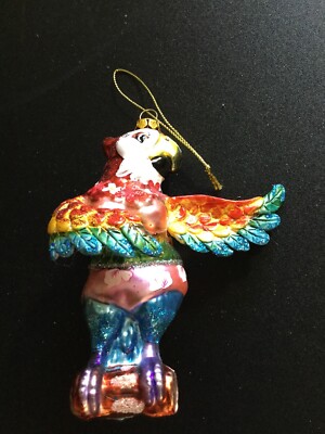 GLITTERY BLOWN GLASS DANCING PARROT MACAW CHRISTMAS ORNAMENT BIRD COLORFUL 5 