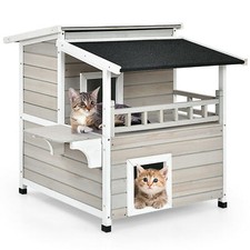 Petorient 2-Story Wooden Patio Luxurious Cat Shelter House Condo PS7441