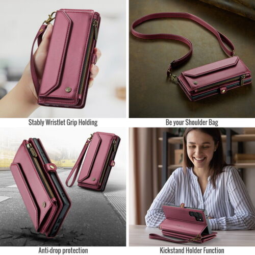 Für Samsung S24 FE Ultra S23 S22 A55 A54 A35 Band Crossbody Wallet Zipper Cover - Bild 2 von 23