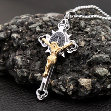60cm Vintage Christian Jesus Cross Pendant Necklace Men's Stainless Steel