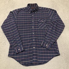 Vintage Levi's Shirt Size L Navy Plaid Tailored For Men Button Down Long Slv 80s