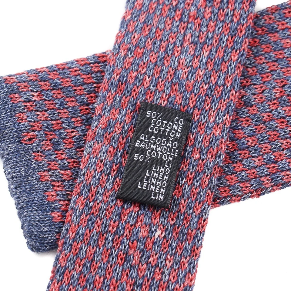 Corbata Barba Napoli Rosa y Azul Tejida Lino y Algodón Nueva con Etiquetas Foto 4 de 4