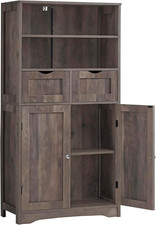 Rustic Gray Tall Storage Cabinet with 2 Drawers Adjustable Shelf