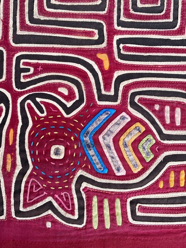 ORIGINAL KUNA MOLA TEXTIL HANDARBEIT PANAMA VOLKSKUNST LEBENDIGE STICKEREI QUILT - Bild 9 von 15