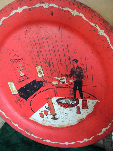 Two vintage (1950-60s) red metal serving trays (Spanish) with patina, rust spots - Picture 3 of 8