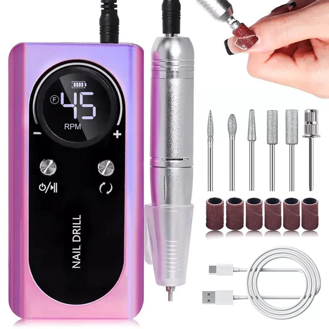 45000RPM Rechargeable Electric Nail Drill Machine Portable Manicure Pedicure Kit