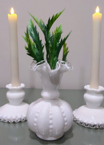 FENTON TRIO! "SILVER CREST" Vintage Vase and Candlesticks by Fenton Glass - Video 1 of 1