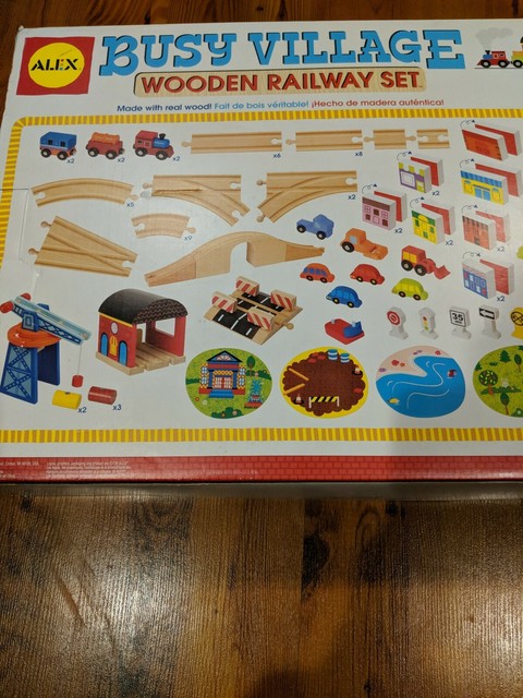 busy village wooden railway set