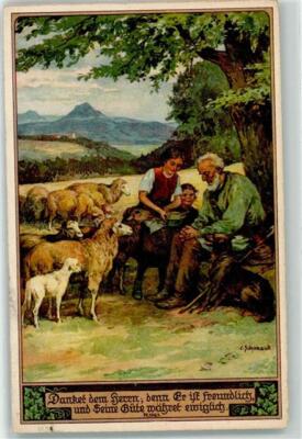 39178399 - signed C. Schmauk Shepher in Prayer Postcard Sheep