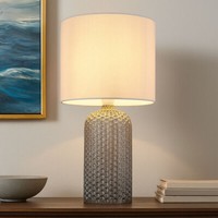 Tischlampe Tischleuchte Leselampe Schlafzimmerleuchte Textil Glas Grau H 50 Cm