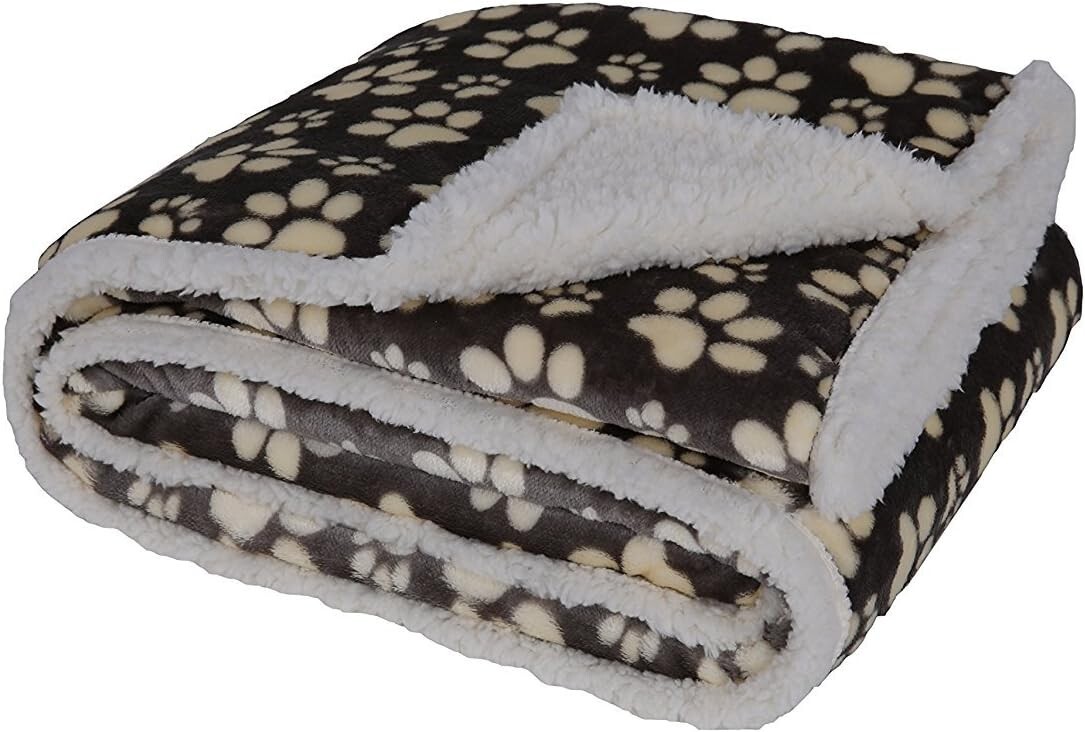Longrich Flannel Paw Print & Ultra Soft Sherpa Throw Blanket 50 W X 60 W New
