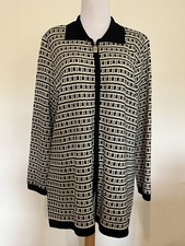 NEW MISOOK HOLIDAY BLACK/GOLD SILKY STRETCHY KNIT ZIPPERED CARDIGAN JACKET L