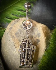 Coffin Dangle Belly Ring Pierced Navel Naval Hinge Skeleton Halloween Gothic