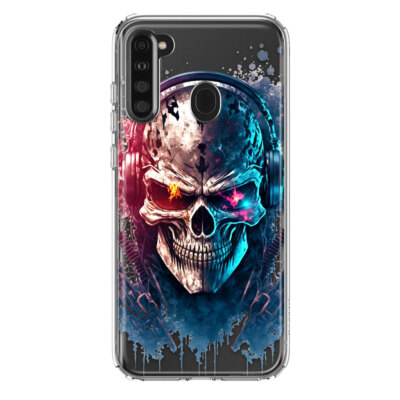 For Samsung Galaxy A21 Shockproof Hybrid Case, Cyberpunk Headphones Skull