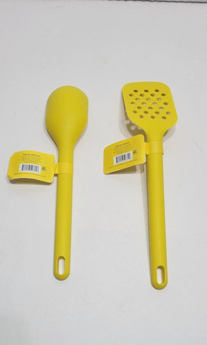 CWC Silicone Set of (2) Spoon, Slotted Turner Yellow Kitchen Utensils - Picture 2 of 8