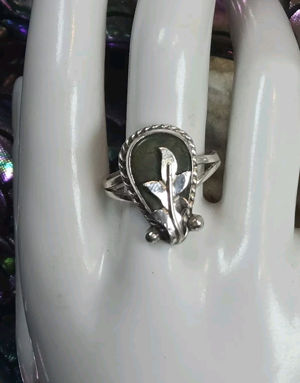 Dark Green Turquoise Solid Sterling Silver Ring V… - image 1