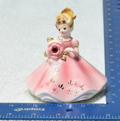 Vintage Josef Original Porcelain January with Garnet Rose 3.7'' tall