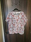 Euc Disney Women's Plus Minnie Mouse Bow Print Grey Scrub Top Size 3X