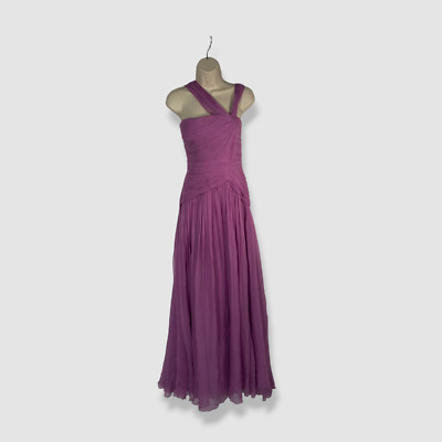 $5345 Zuhair Murad Womens Purple Silk Chiffon Draped Gown Dress Sz 40