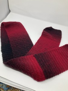Handmade Crochet Scarf Cranberry Black Ombré Wool Blend