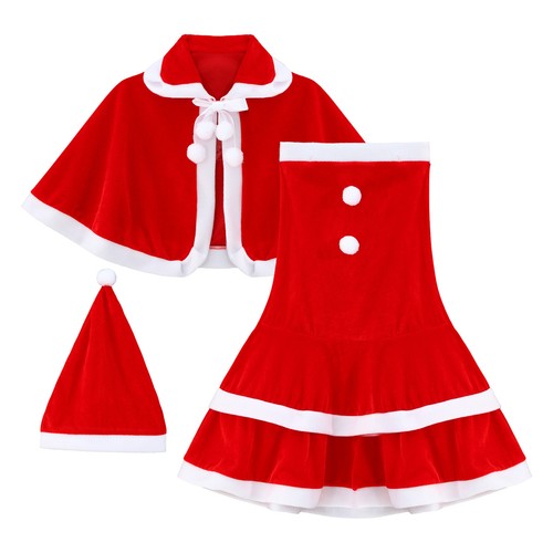 Women's Christmas Cosplay Costume 3 Pcs Suit Xmas Mrs.Santa Claus Velvet Dress - Picture 9 of 14