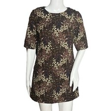 Zara Dress Womens XS Burgundy Brown Micro Floral Tapestry Print Flower Trafaluc