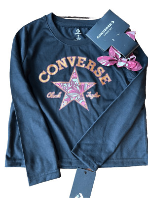 Converse Girls  2 Piece Black Long Sleeve Top  Size S and Scrunchie