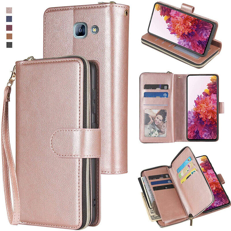 For Samsung Galaxy A8 2016 Wallet Case 9Card Zipper Kickstand Flip