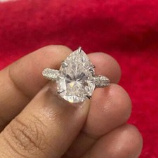 4.11Ct Pear Moissanite Hidden Halo Bridal Engagement Ring 14k White Gold Plated