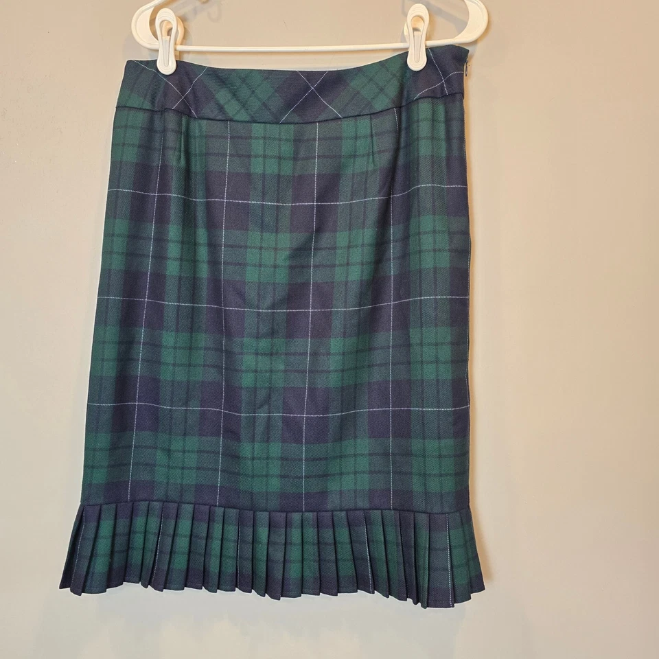 Falda Pendleton a Cuadros Mujer 16 Azul Verde Plisada Parte Inferior Lápiz Lana