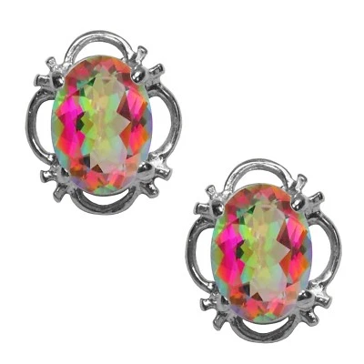 9ct Oro Blanco Natural Mystic Topacio Individual Tuerca Pendientes Británico 375 - Imagen 1 de 4