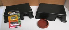 Reptile "Kit" Two Hide Boxes, One Mealworm dish, One New, Unopened Thermometer