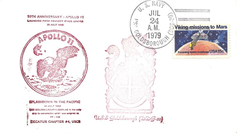10th ANNIV APOLLO 11 SPLASHDOWN USS GOLDSBOROUGH CACHET, MARS STAMP - SC#1759
