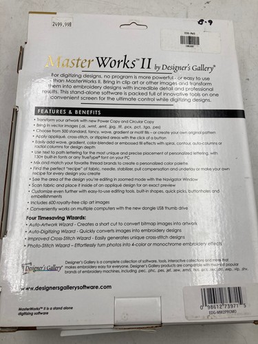 NEW NEVER USED DESIGNER'S GALLERY MASTERWORKS II EMBROIDERY DIGITIZING SOFTWARE - Picture 6 of 11