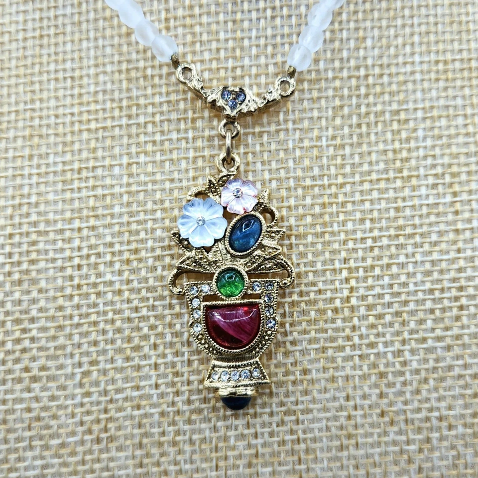Collar de cuentas Jardiniere con cabina de cristal de zafiro esmeralda rubí defectuoso marca 1928 15" Foto 3 de 4