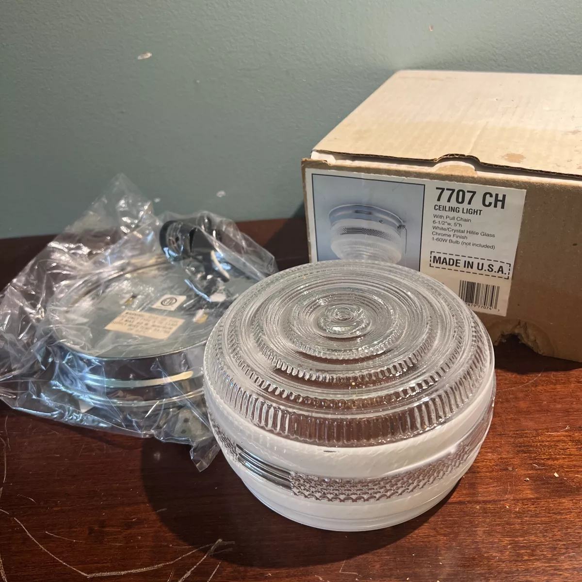 Vintage Ceiling Drum Light Fixture 6.5 Glass Lightcraft 7707 WH