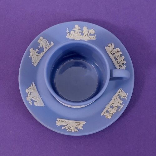 Wedgwood Jasperware Cream on Lavender Blue Demitasse Espresso Cup & Saucer 695 - Picture 3 of 6