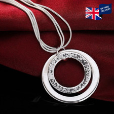 925 Silver Sterling Long Chain Crystal Rhinestone Pendant Necklace Women Fashion