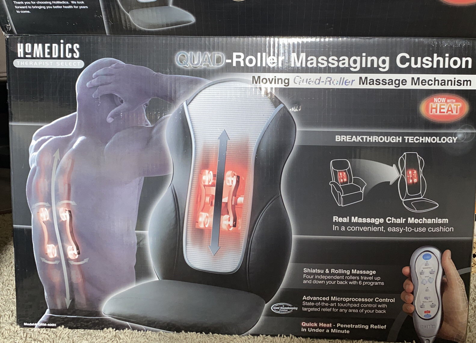 Homedics QuadRoller Heat Shiatsu Back Massager Chair Seat Cushion eBay