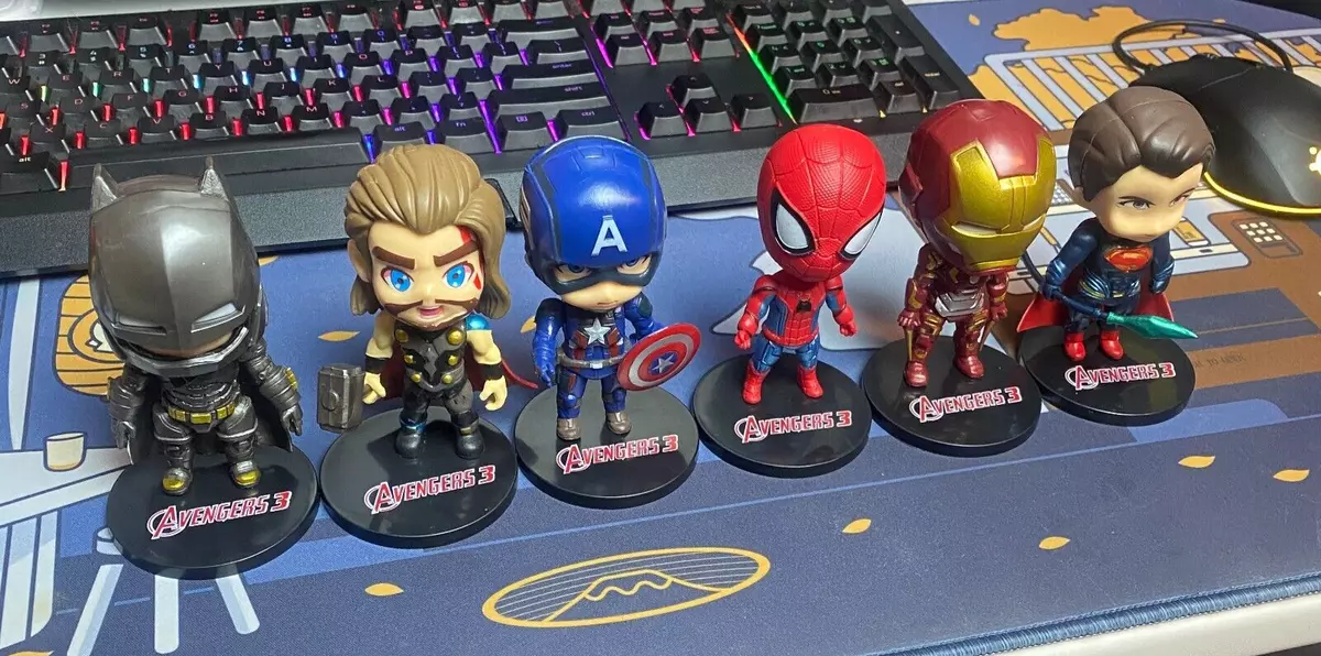 Marvel Avengers Chibi Figure Set 6 Lot Thor Iron Man Superman Spiderman Batman