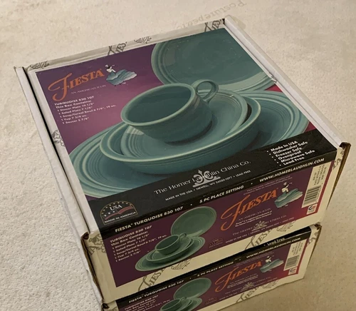 New Fiesta Turquoise 5 Pc Place Setting Dinner Salad Plate Soup Cereal Bowl Cup