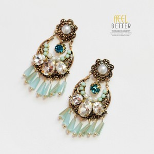 Boucles d/'Oreilles Doré Chandelier Bleu Marine Leger Class Vintage EE 9