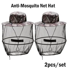 2x Anti-Mosquito Bee Insect Head Net Hat Cap Sun Protection for Fishing Camping