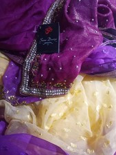 NEW Vintage Gold Heavy Beaded Sequined Sari Embroidered Indian Saree Bollywood