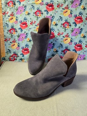 Lucky Brand Women's 7 Leather Ankle Boots Gray Suede Booties Low Heel EUC