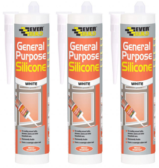 2x Everbuild General Purpose Silicone Sealant Waterproof Mould Bath Sink - White - Image 12