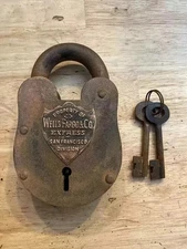 Wells Fargo Padlock Gunsmith Lock with 2 Keys Set Patina Collector Lock