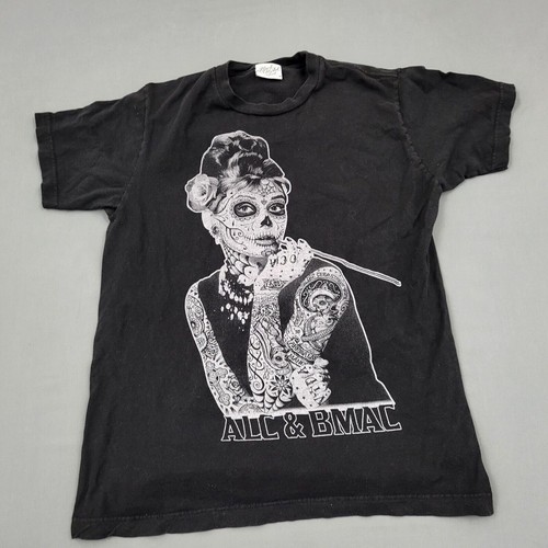 Black Market Art Mens Medium Short Sleeve Alic & Bmac Tattoo Day Of Dead Black *